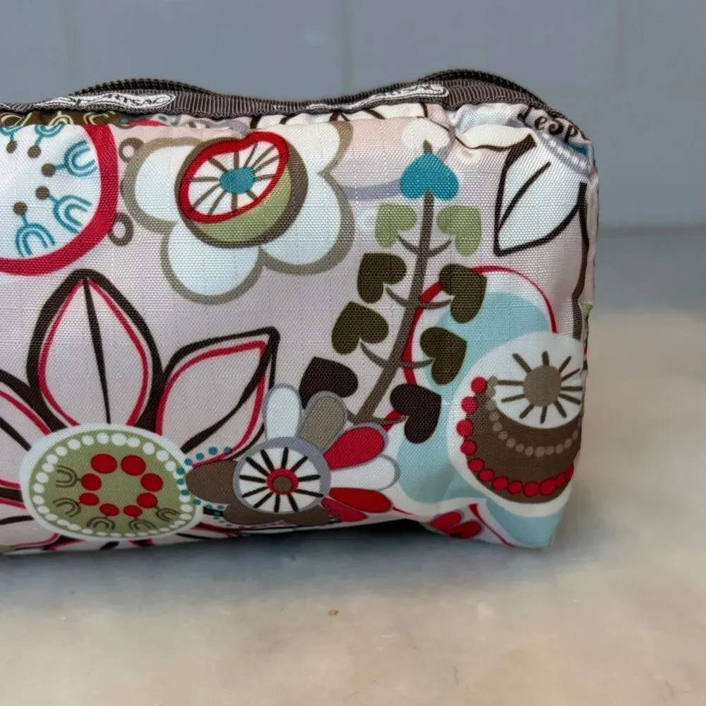 LeSportsac Fantazmic Floral Brown Pouch Cosmetic Bag Travel Organizer Y2K Nylon